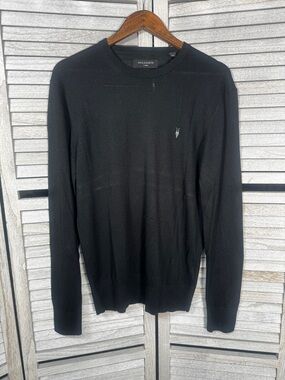 AllSaints Black Slim Crewneck Sweater with Logo